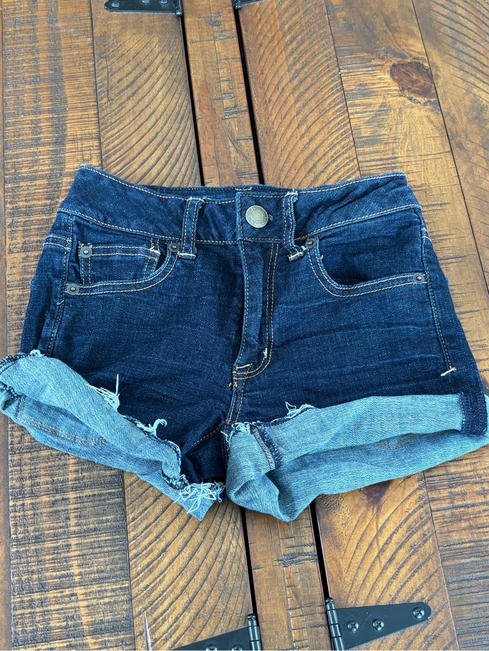 American Eagle Outfitters Dark Indigo Rolled Cuff Denim Shorts